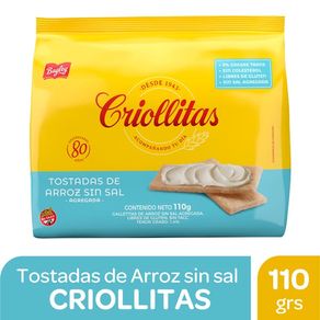 Tostadas Arroz s/sal Criollitas 110gr.